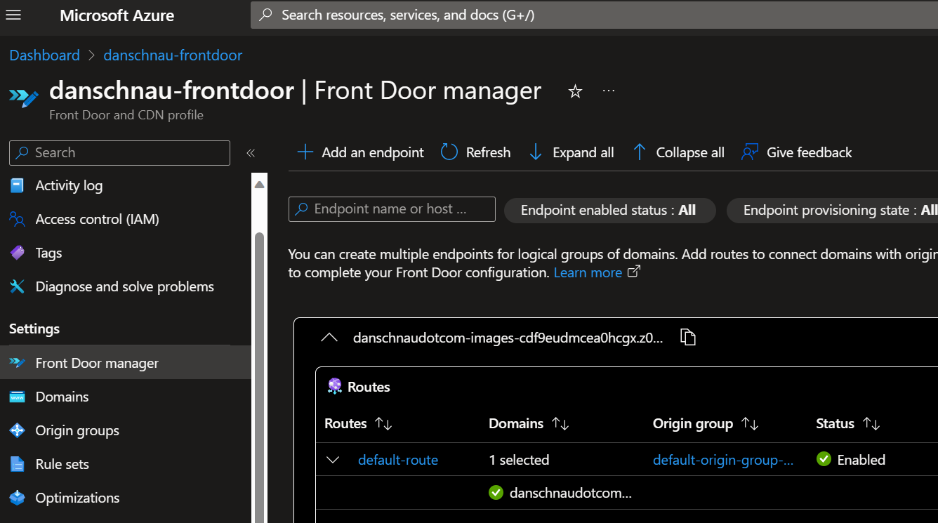 My Azure Front Door configuration